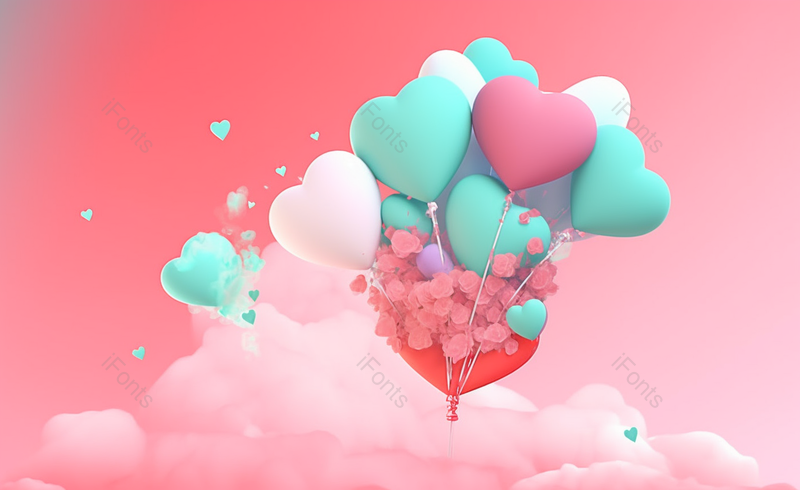 小清新520情人节气球浪漫背景,插画/手绘图,插画/手绘图库,插画/手绘图下载,插画/手绘